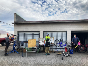 Volunteers at the Bicycle Collective. 